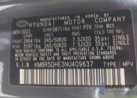 2022 Hyundai Palisade Limited from USA, damaged, VIN KM8R5DHE3NU409637